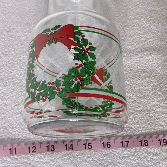 Vintage Festive Christmas Carafe Glass Juice Jar Pitcher - Picture 3 of 11